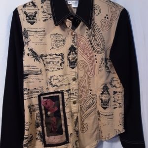 Faith shirt, black/tan, beaded, M